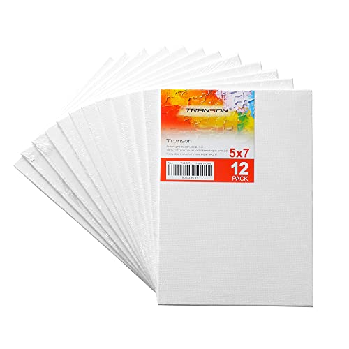 Transon 12 Pack 5x7 Inch Acrylic Painting Canvas, with Heavy Duty MDF Backing Boards, 100% Cotton Acid-Free Primed Canvas Panels for Beginners Art Crafts - size: 5*7" 12-PACK