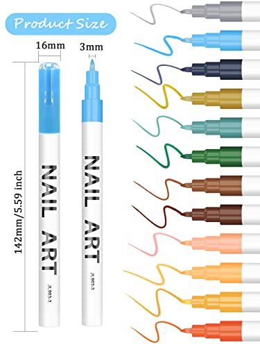 12 Color Nail Art Pens Kalolary Nail Art Markers Point Graffiti Dotting Pen | Drawing Painting Liner Brush for DIY Nail Art Beauty Adorn Manicure Tools - color: B