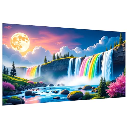 SparkGlow Large 5D Diamond Painting Kits for Adults, 27.5 X 15.7 Inch | Waterfall Landscape Diamond Art Kits, Large DImaond Painting Moon Theme, Diamond Art Painting for Wall Decor, Gifts - color: Landscape 010