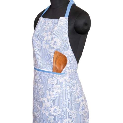 FINGERCRAFT Apron, Dual Pocket, Adjustable Tie, Multipurpose Washable Bib Apron for Home, Kitchen, Chef and Professionals - color: Azure Garden