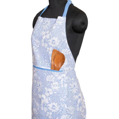 FINGERCRAFT Apron, Dual Pocket, Adjustable Tie, Multipurpose Washable Bib Apron for Home, Kitchen, Chef and Professionals - color: Azure Garden