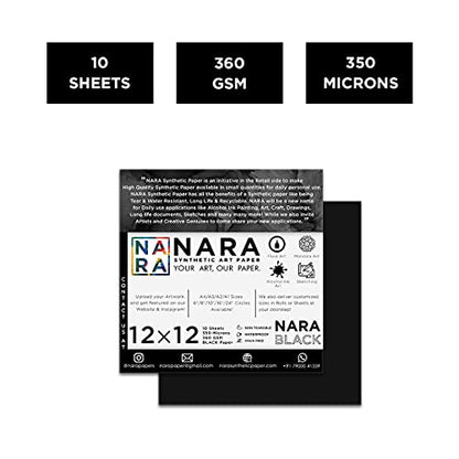 Nara Alcohol Ink Paper | Black, 12 x 12 inches, 350 Microns/360 GSM, Medium+, 10 Sheets, Stain-Free - color: Black_Square_Paper Sheets
