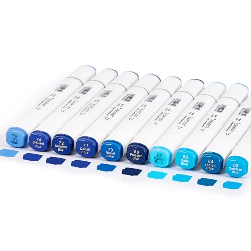 10Pcs Alcohol Markers Pure Color Series,T6 Upgrade Dual Tip Art Solid Color Markers Set for Adults Beginner Drawing Sketching DIY Crafts (Blue) - color: Blue