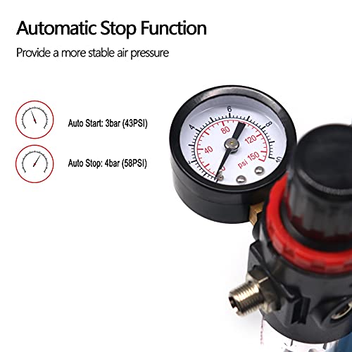 Quiet Airbrush Compressor Kit – 1/5HP Auto Start/Stop, 4 Bar, Dual Holders & 6FT Air Hose for Model Painting, Tattoo, Cake Decor, Nail Art