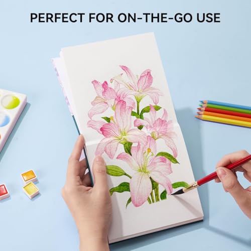 Arrtx Square Watercolor Sketchbook, 5.47" Cold Press | 140LB/300GSM, 100% Cotton, Hardcover, 24 Sheets. Ideal Travel Notebook for Artists, Adults, and Students - size: 5.47x5.47''
