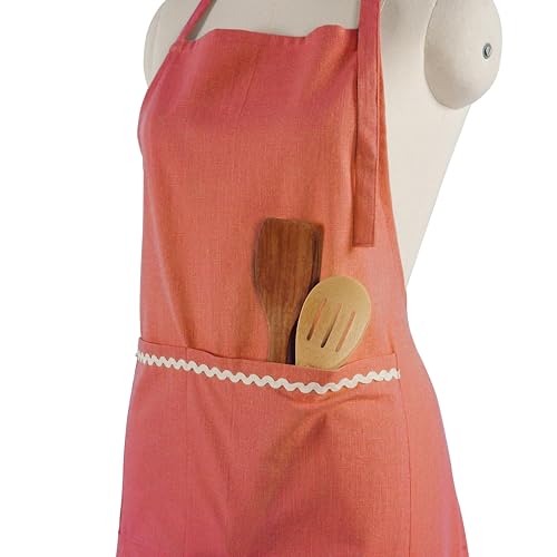 FINGERCRAFT Apron, Dual Pocket, Adjustable Tie, Multipurpose Washable Bib Apron for Home, Kitchen, Chef and Professionals - color: Rust