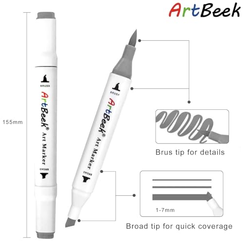 ArtBeek 6pcs Gray Alcohol Markers, Brush Tip Art Markers for Building Interior Design Drawing - color: Gray