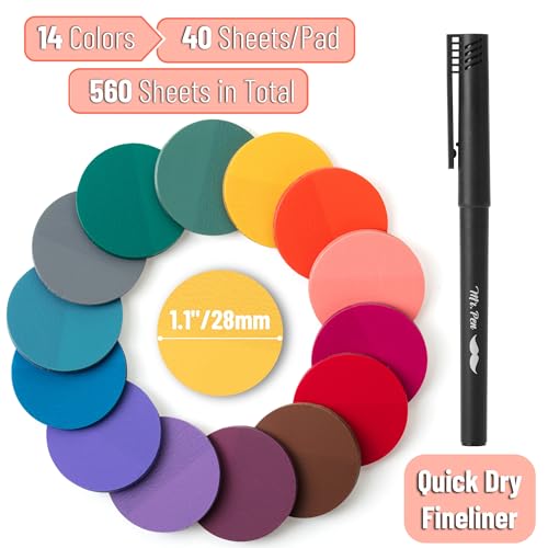 Mr. Pen- Round Transparent Sticky Notes, 1.1” Diameter, 14 Pads, 560 Sheets - color: Retro, size: 560 pcs