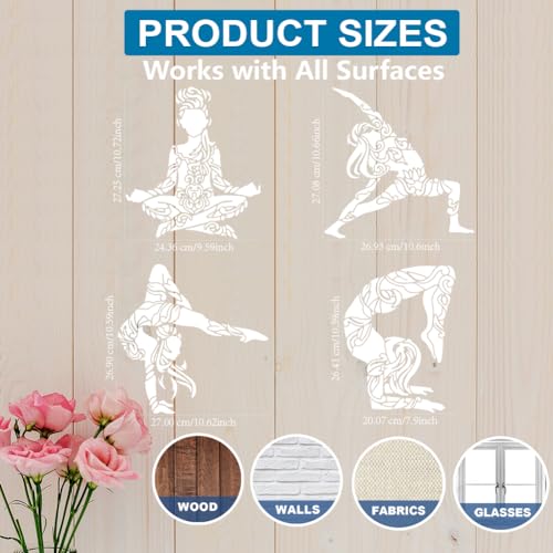 MAYJOYDIY 4pcs Yoga Pose Lady Stencil 11.8×11.8inch Large Artistic Gymnastics Stencil with Paint Brush Mandala Patterned Yoga Clothing Women Templates for Windows Yoga Classroom Wall Canvas - color: Yoga Pose