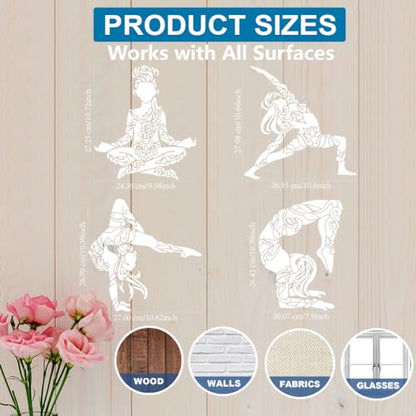 MAYJOYDIY 4pcs Yoga Pose Lady Stencil 11.8×11.8inch Large Artistic Gymnastics Stencil with Paint Brush Mandala Patterned Yoga Clothing Women Templates for Windows Yoga Classroom Wall Canvas - color: Yoga Pose