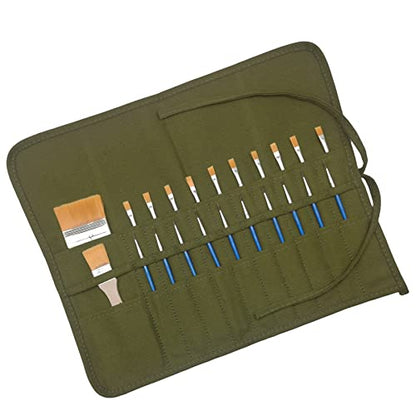 Funny live Paint Brush Holder Art Supplies, Artist Brush Holder & Storage Organizer Roll-Up Case Bag, Protect Acrylic Oil Watercolor Paintbrushes (Green 22 Slot Pockets) - color: Green 22 Slot Pockets