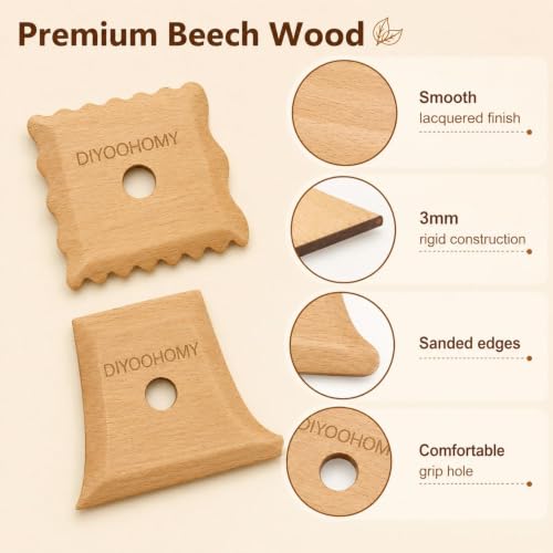 DIYOOHOMY 7 Pcs Wooden Pottery Ribs, Ceramic Shaping, Clay Tools Supplies | Set of 7 Pottery Foot Shaper, Profile, Wheel, Trimming, Throwing Tools, Texture Ribs for Carving, Mud, Throwing, Diy Crafts - color: wood-7