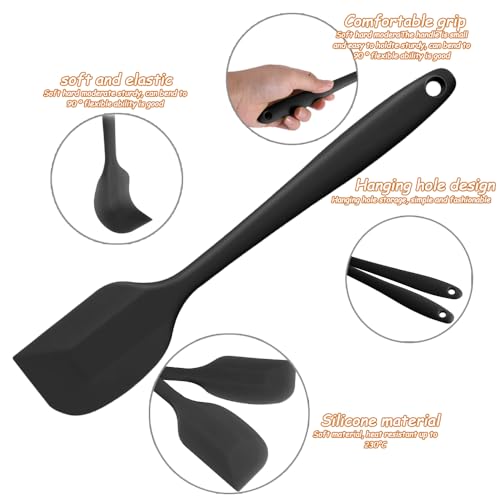 4 PCS Silicone Spatula,Rubber Spatula with Stainless Steel Core11 Inch Non-scratch Baking Cooking 8Inch Spatula Set Flexible Heat Resistant (Black) - color: large&mini