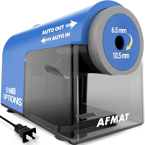 AFMAT Electric Pencil Sharpener, Fully Automatic Pencil Sharpener for 6.5-10.5mm No.2/Jumbo/Colored Pencils, Auto in & Out, 5 Sharpness Modes, 10000+ Sharpenings for Classroom Home Office, PSC5(120V) - color: Royal Blue
