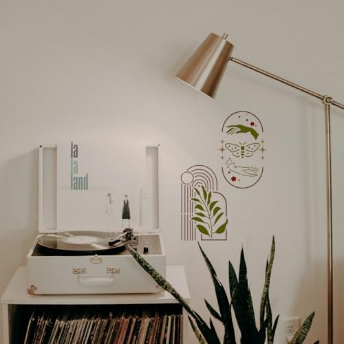 9Pcs Bohemian Stencils for Painting, Reusable Geometric Scenery Stencil Drawing Templates, Sun Moon Mountain Leaf DIY Craft Paint Templates for Wall Home Decor Wood Burning Canvas Journal