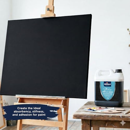 BLUEBIRD Studio Acrylic Gesso - Liquid Gesso Primer for Arylic Painting, Surface Prep Medium (Black, 135.2 Fl Oz)