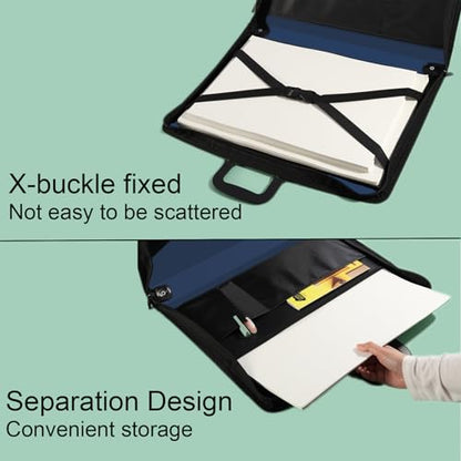 Acocony 11x17 Art Portfolio PP Material Blue Pack of 1 | 11x17 Art Portfolio Case with Zipper Closure Oxford Cloth Edge Waterproof - color: Blue