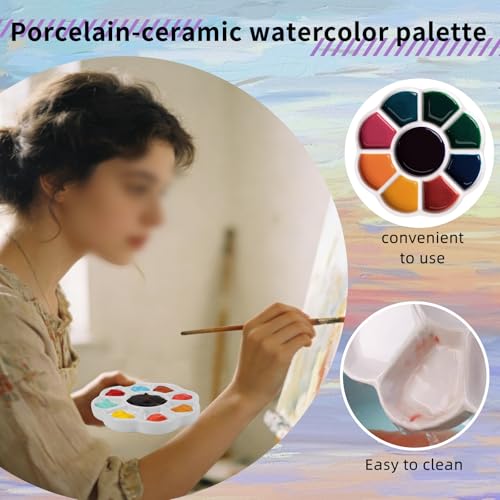 Ymcafmo5.3 Inch Ceramic Paint Palette, Watercolor Palette, Paint Tray Palette, Watercolor Palette for Artists, Ceramic Palette for Watercolor, Watercolor Mixing Tray, Durable and Easy to Clean - color: Small White