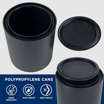 Master Elite 1 Quart Empty Plastic Paint Can Bucket, Pack of 4 - Triple Lock Airtight Lid Seal, 32 fl. oz. All-Plastic Coating Storage Container Can - Pail Handle, Dent & Rust Proof, Odor Resistant - size: Quart