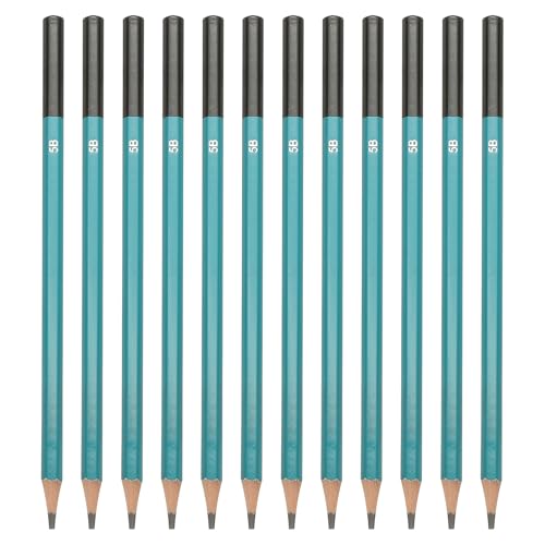 PATIKIL 5B Drawing Pencils for Sketching, 12PCS Sketch Pencils for Drawing Art Graphite Wood Pre-sharpened for Drawing Sketching Artist, Hexagonal, Black Refill, Green/Black Pole - style: 5B