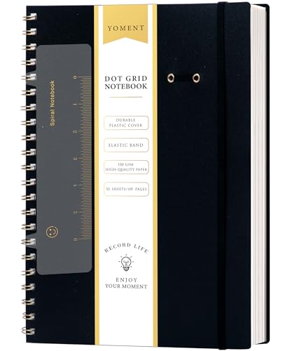 Yoment Bullet Dotted Journal Spiral Notebook 8.5 x 11 A4 Dot Grid Notebooks | 100 GSM Thick Dot Paper, Large Journaling Notebooks for Work School Sketching, A4 Black - color: Black, style: F - Dotted - A4