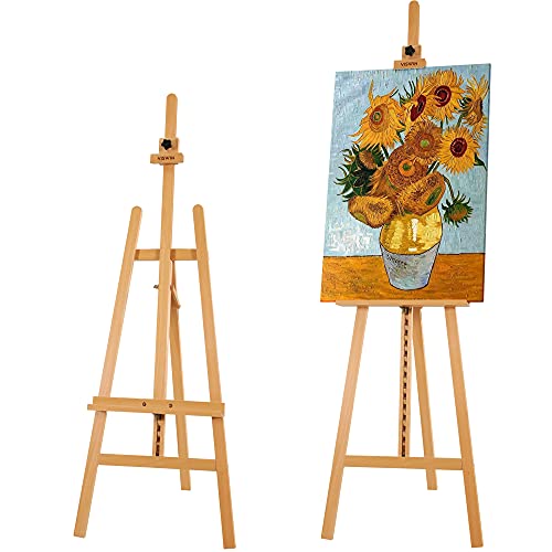 VISWIN Wooden Art Easel for Painting, Adjustable & Foldable Beech Wood Display Easel Stand for Canvas, Hold Canvas up to 43", 57''-76" H Floor Art Easel for Adults, Artists, Beginners - Natural - color: Natural