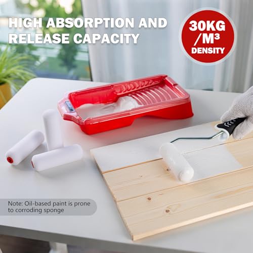 Mister Rui 4 Inch Foam Paint Roller Covers, 30 kg/m³, 5 Pack | Ideal for Users Painting Cabinets, Doors and Furniture; Fits 4 Inch Frames and Applies Water-based Paint Smoothly - size: 30 kg/m³, 5 Pack