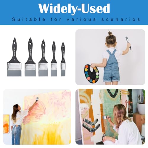 Falling in Art 5Pcs Silicone Paint Brush Set, Flat Shaped Painting Tool - size: 1''&1.5''&2''&2.5''&3''