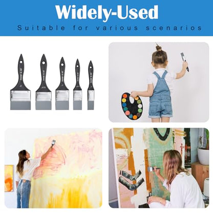Falling in Art 5Pcs Silicone Paint Brush Set, Flat Shaped Painting Tool - size: 1''&1.5''&2''&2.5''&3''