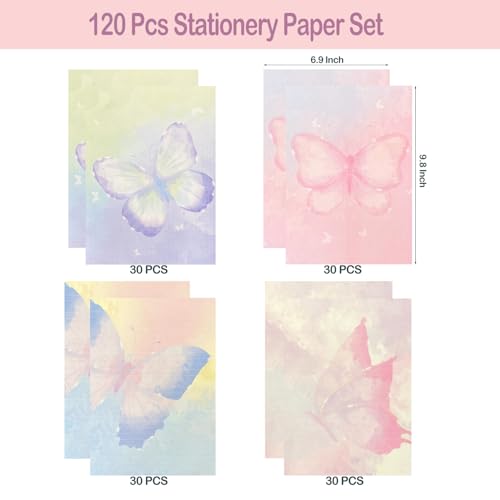 120 Pcs Writing Stationery Paper Pad - Unique Butterfly Design Writing Letter Paper Pad Notepad Set, B5 Size, 4 Different Style