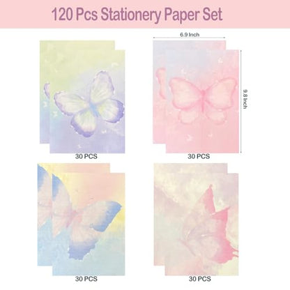 120 Pcs Writing Stationery Paper Pad - Unique Butterfly Design Writing Letter Paper Pad Notepad Set, B5 Size, 4 Different Style