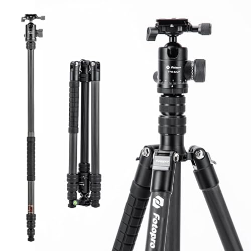 Fotopro 73"/185cm Carbon Fiber Travel Tripod for Camera, 360° Panorama Ball Head, Arca Quick Release Plate, Portable Bag, Compact Travel Tripod Monopod for DSLR Camera Camcorder, Load up to 22lbs/10kg - color: Black, size: 73" Plus (Carbon Fiber)