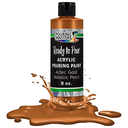Pouring Masters Aztec Gold Metallic Pearl Ready to Pour Acrylic Pouring Paint - Premium 8-Ounce Pre-Mixed Fluid Acrylic Paint - Fluid Art Supplies for Canvas, Wood, Paper, Tile & Rocks | Ready to Pour, Premium Pre-Mixed Fluid Acrylic Paint - Fluid Art Sup