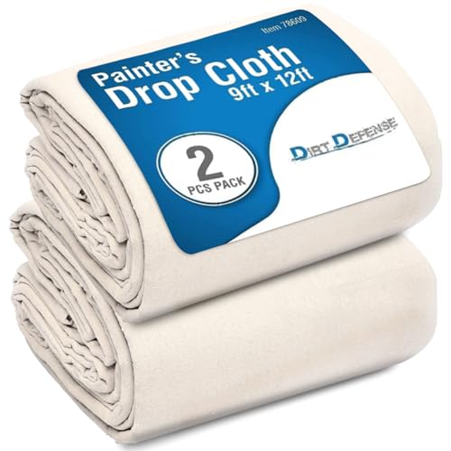 Pack of 2: All Purpose Canvas Drop Cloth Cotton Tarp 9x12 Large Canvas Tarp for Art Supplies, Drop Cloth for Painting Supplies/Paint Fabric or Couch Cover and Furniture Cover from Paint - size: 9ft x 12ft Pack of 2