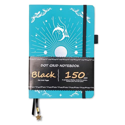 BUKE Dotted Journal - 150gsm Black Paper - 5 * 5mm DOT GRID Layout 160 Pages - A5 Size PU Leather Hardcover Drawing Sketch Notebook (Blue) - color: Blue