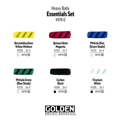 GOLDEN Heavy Body Acrylics Essentials Set, 6 x 2 fl. oz. Tubes