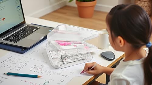 9-piece set back-to-school kit , packed in a reusable plastic box,two triangles, a protractor, a 15-centimeter ruler, a compass, a mechanical pencil with extra lead, and an eraser. - color: Pink