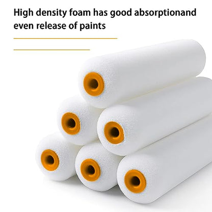 8 Pieces 6 inch Foam Paint Roller Cover with 2 Frame Set | High Density Foam Paint Roller Covers, Mini Paint Roller Kit for Painting Walls, Ceilings, Cabinets, Cupboards, Doors - size: 6",8pcs