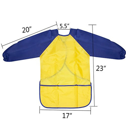 Kids Art Smocks 2 Pack Painting Smock with Long Sleeve and 3 Pockets for Age 3-8 - color: Blue