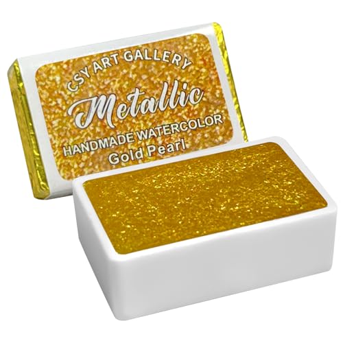 Handmade Watercolors - Metallic Glitter Paints Gold Pearl - Full Pans Premium Pigment Water Color for Artists, Students, Hobbyists, Calligraphers - color: Gold Pearl (Full Pan)