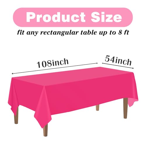 Kopokita 2 Pack Hot Pink Plastic Tablecloths Disposable 54 x 108 Inch | Rectangle Table Cloths, Party Table Covers for Birthday, Wedding, Valentines, Mothers Day - color: Hot Pink, size: Rectangle (2 Pack)