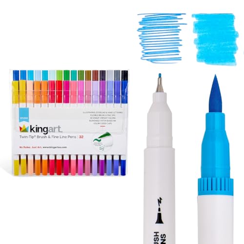 KINGART 32 Double Tip Brush Pens Art Markers, Artist Fine & Brush Pen Coloring Markers for Adult Book Cards Drawing Craft Kit Teacher Office Supplies
