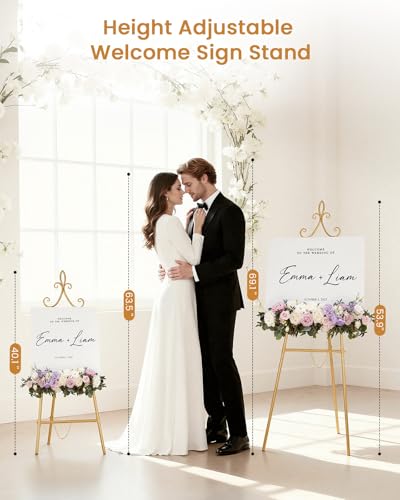 2 Pack Gold Easel Stand for Sign, 53.9" Heavy Duty Metal Display Easel with Storage Bag, Adjustable Art Easel for Wedding Sign, Welcome Sign, Picture - color: 2Pack Gold Iris