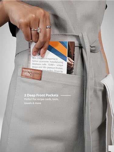 100% Cotton Kitchen Apron with 2 Pockets – Adjustable Chef Apron for Cooking Baking BBQ – Unisex Apron - color: Light Grey