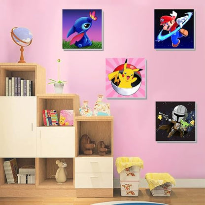 4 Pack Cartoon Paint by Numbers for Kids with Framed Canvas - Wooden Easel - color: MT11763+MT11764+MT11765+MT11766
