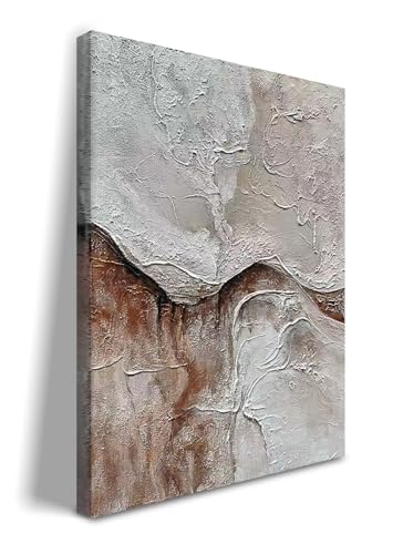 Art Hand-Painted Abstract Art Oil Painting with White and Reddish-Brown Textures. Modern Art Style. Decorative Art for Home or Office Walls. 24x36 inches. - color: Yi155