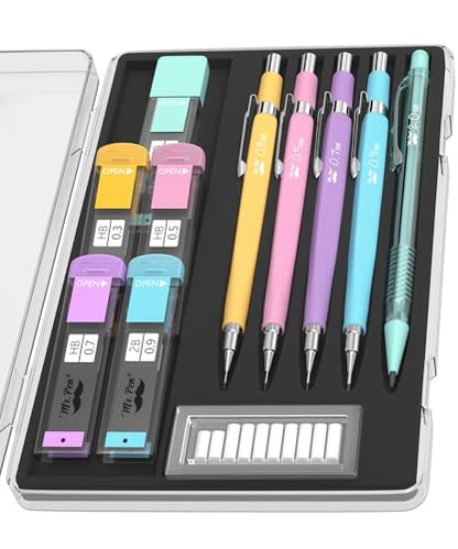 Mr. Pen- Pastel Mechanical Pencil Set, 5 Mechanical Pencils (0.3, 0.5, 0.7 | 0.9, 2.0mm), 5 HB Lead Refills & 10 Eraser Refills, Precision Drawing Pencils for Sketching, Writing & Artwork - color: Pastel