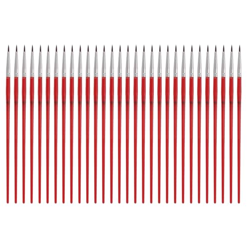 MECCANIXITY 30Pcs Fine Pointed Miniature Paint Brushes, Small Detail Paint Brush for Acrylic Watercolor Oil Model Painting Crafts Rock Painting and DIY Art(Red #0) - color: Red, size: #0