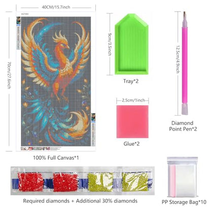 ARTGOTO Phoenix B Diamond Painting Kit for Adults 15.7 x 27.5 Inch | Large 5D Full Square Drill Diamond Art Kit, Orange Firebird DIY Gem Art Canvas with 2 Tool Sets, 30% Extra Diamonds - color: AGT002
