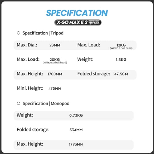 Fotopro 68" Carbon Fiber Travel Tripod, Heavy Duty Camera Tripod with Ball Head, Detachable Monopod with Quick Release Plate and Bag, Load up to 12KG/26lbs - color: Black, size: 68" Max (Carbon Fiber)